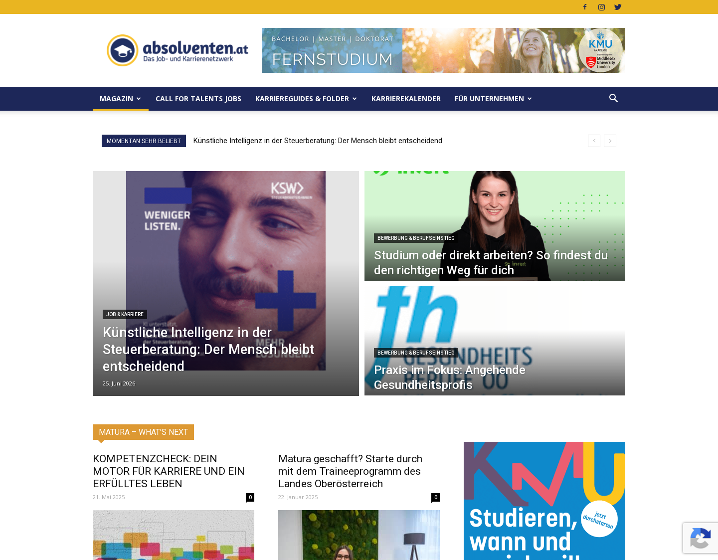 Aktuelle Website-Vorschau von absolventen.at - Das Job- & Karrierenetzwerk