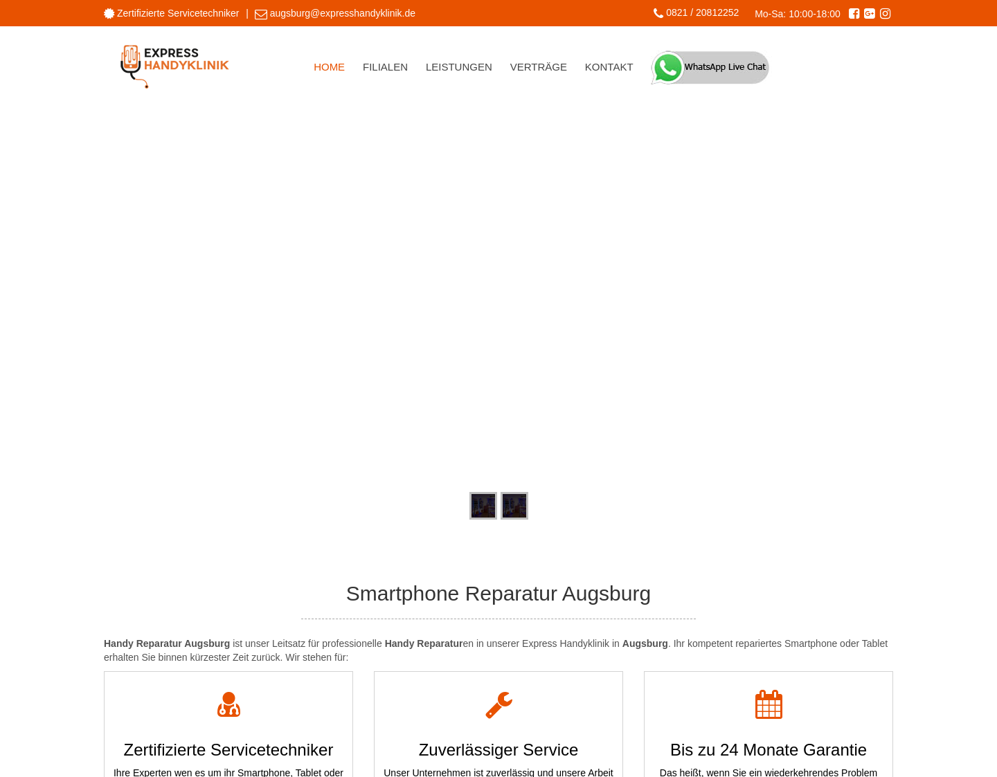 Aktuelle Website-Vorschau von Express Handyklinik