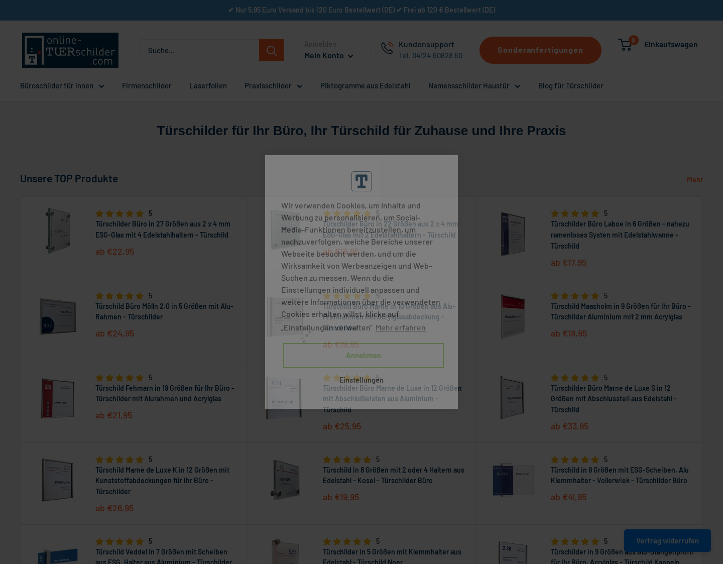 Aktuelle Website-Vorschau von Online-Türschilder
