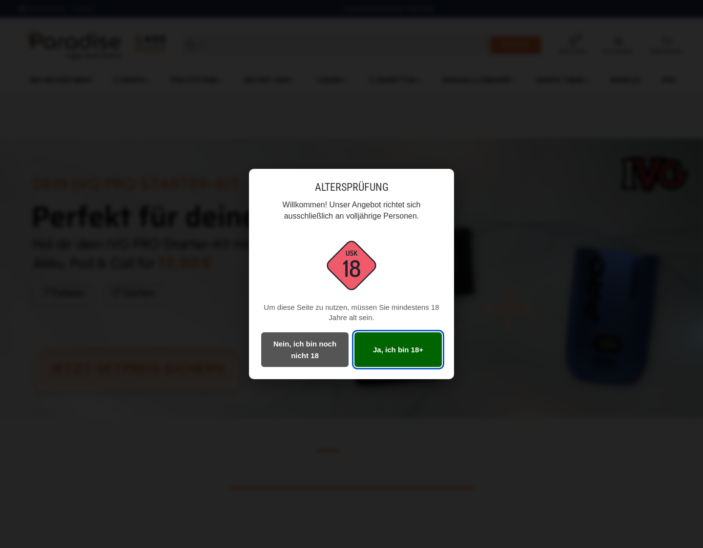 Aktuelle Website-Vorschau von Paradise Vape and Shisha