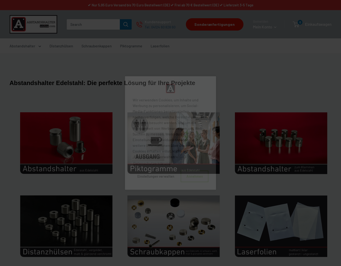 Aktuelle Website-Vorschau von Abstandshalter aus V2A Edelstahl