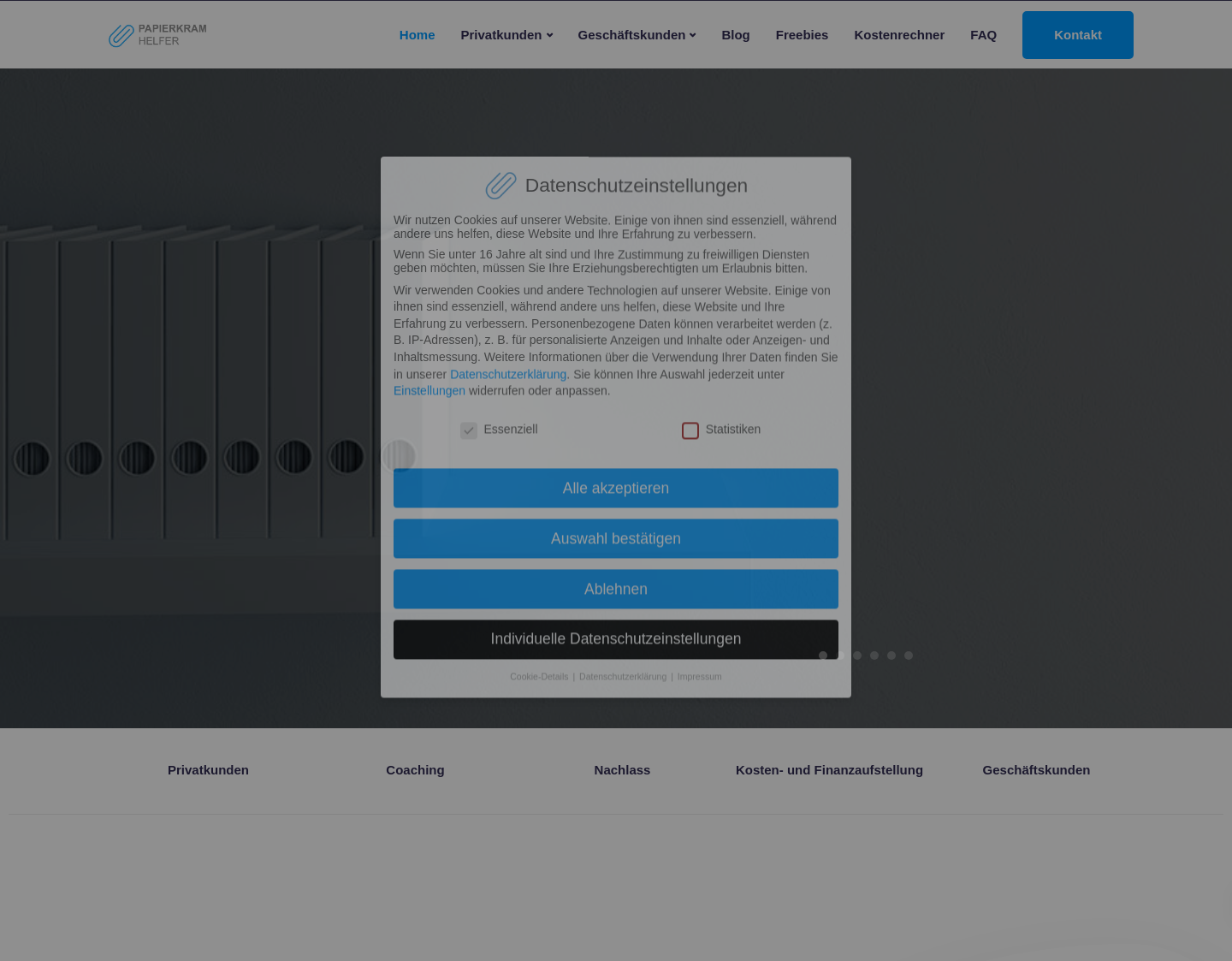 Aktuelle Website-Vorschau von Papierkram Helfer