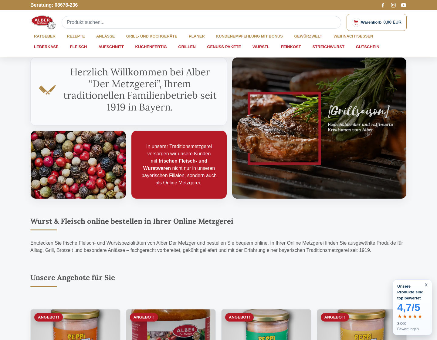 Aktuelle Website-Vorschau von Alber "Der Metzger" OHG