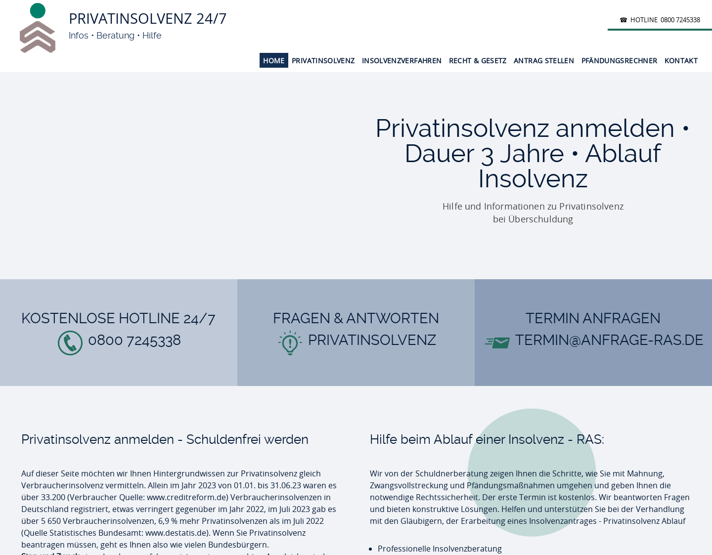 Aktuelle Website-Vorschau von Privatinsolvenz - Info zu Restschuldbefreiung