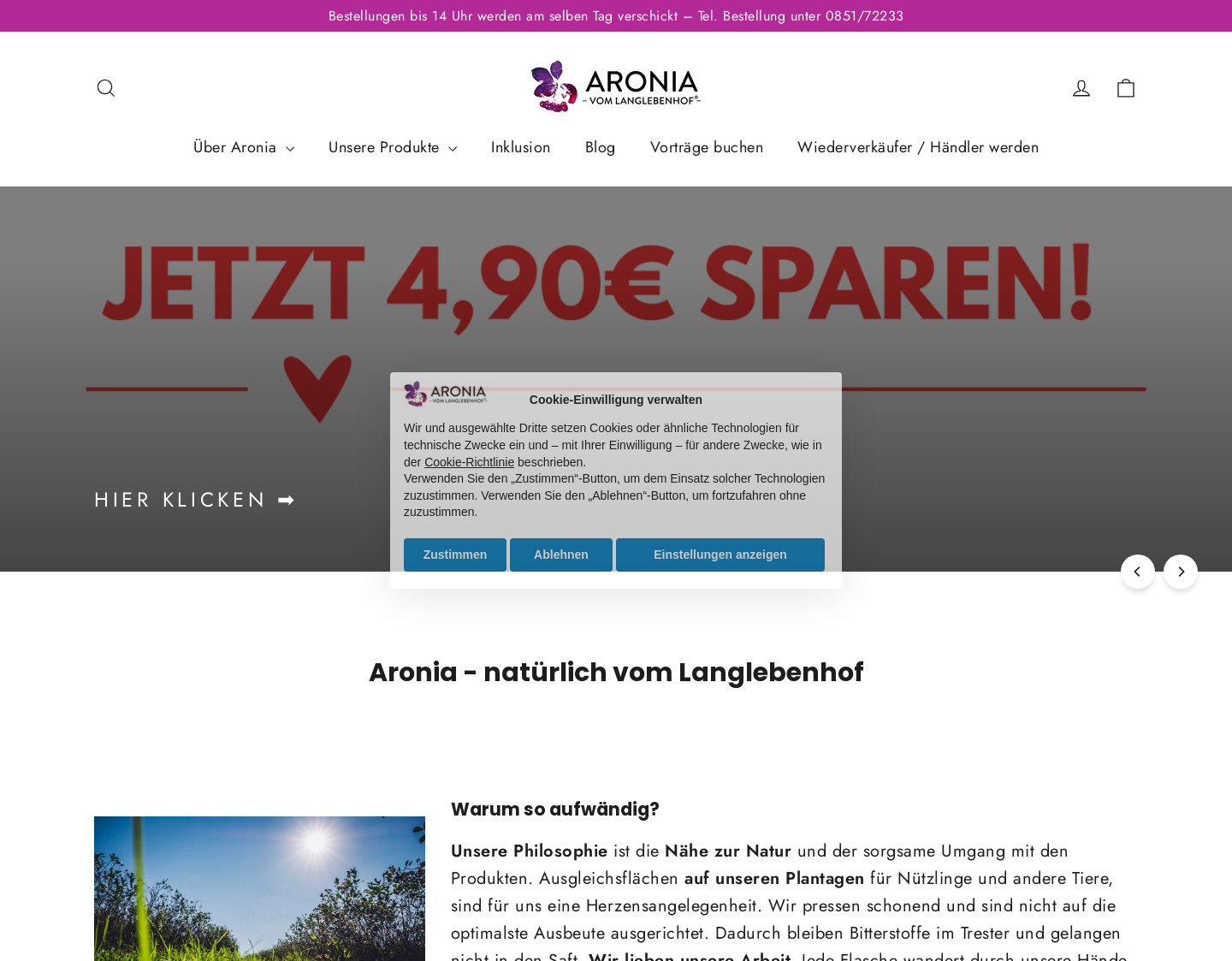 Aktuelle Website-Vorschau von Aronia vom Langlebenhof