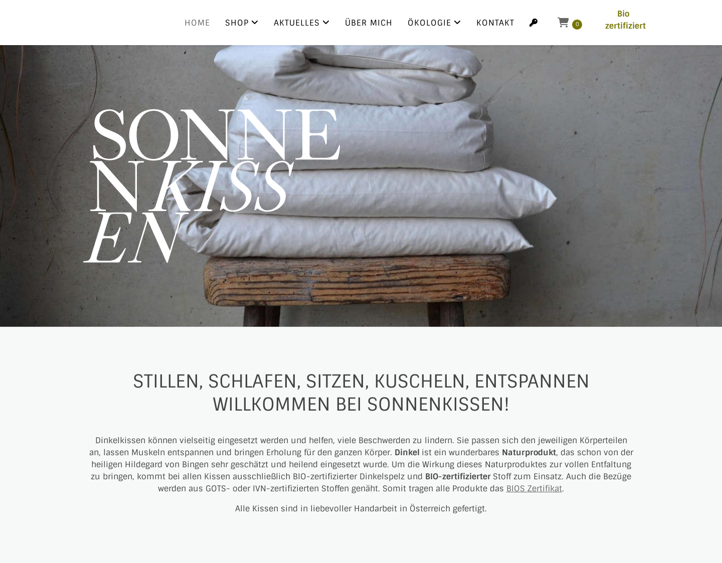 Aktuelle Website-Vorschau von Sonnenkissen - Dinkelkissen