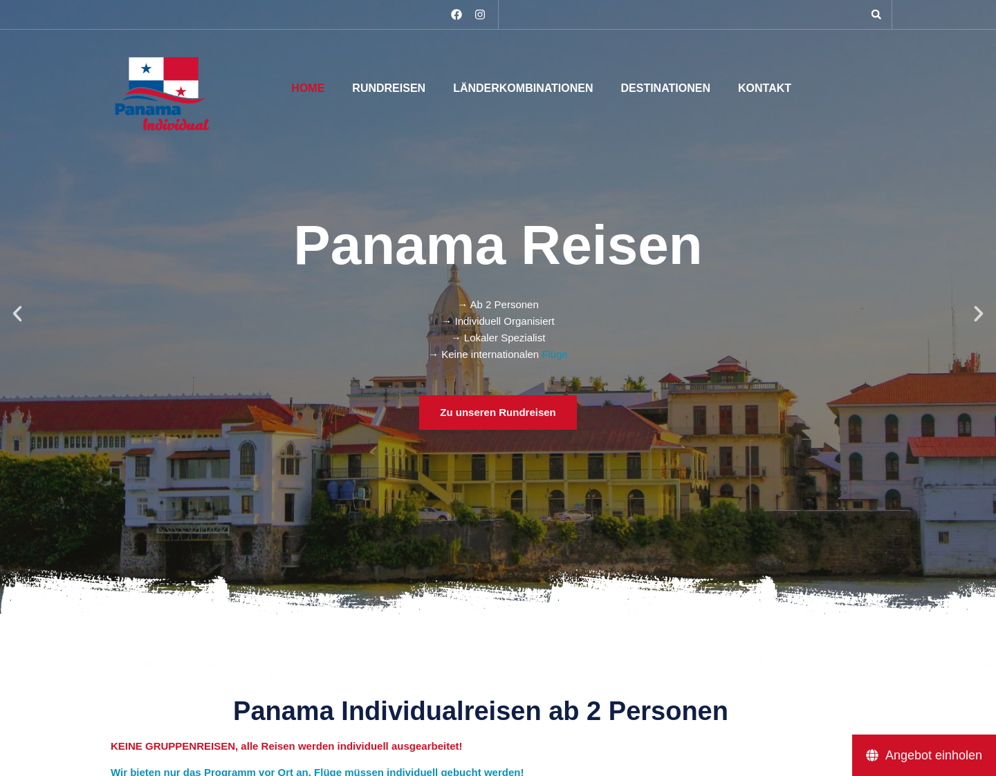 Aktuelle Website-Vorschau von Panama Rundreise