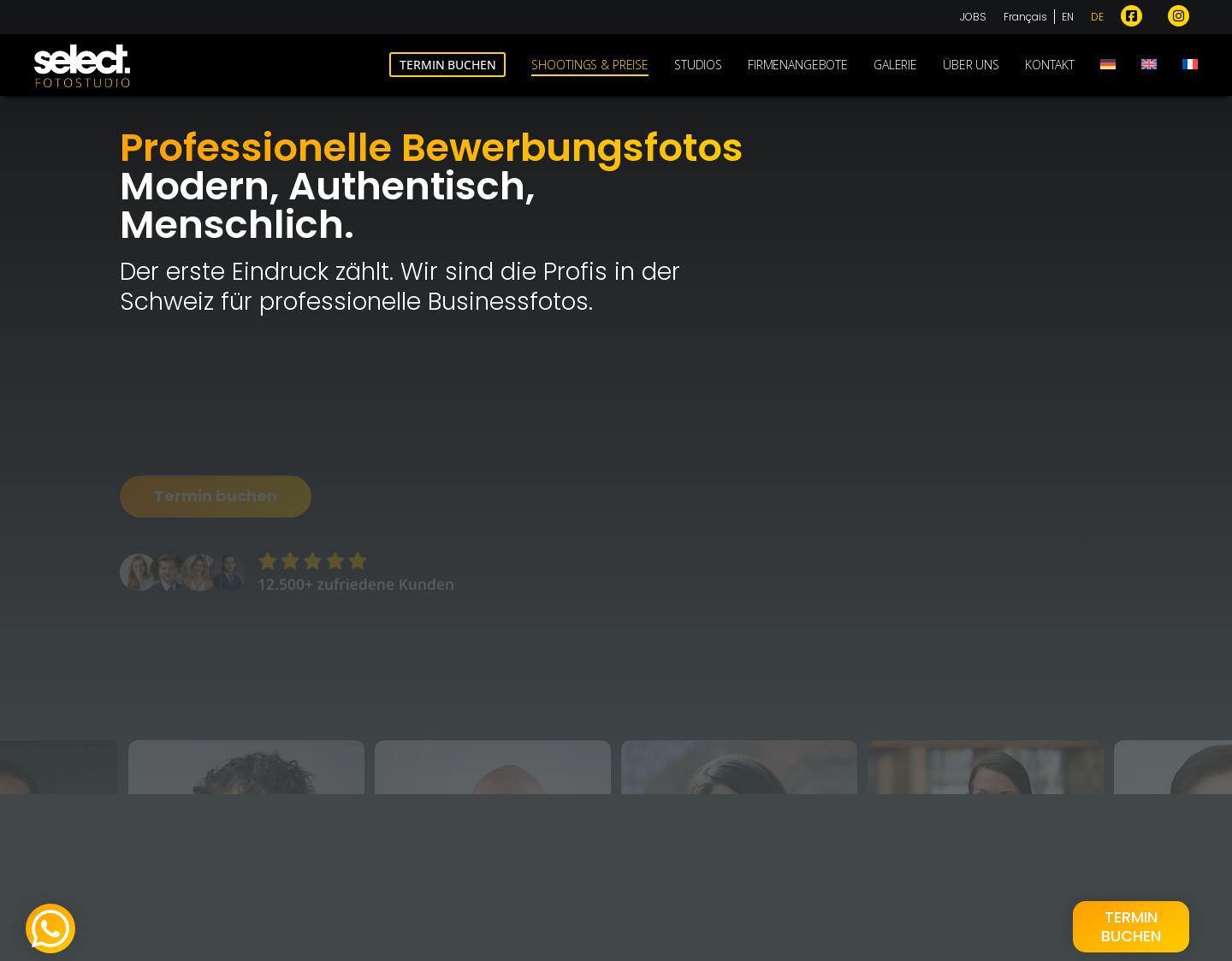 Aktuelle Website-Vorschau von Select Fotostudio - Mitarbeiterfotos und Bewerbung