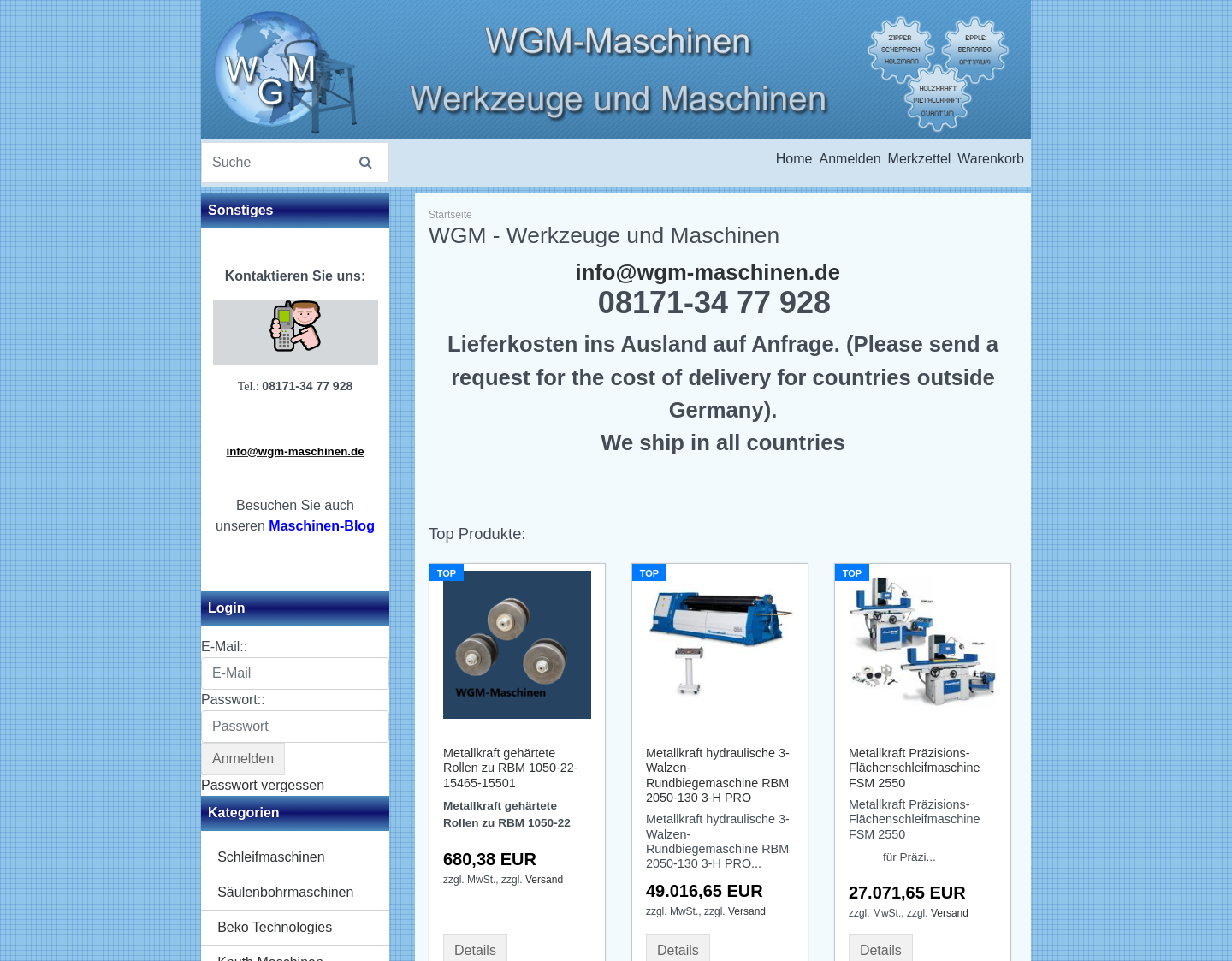 Aktuelle Website-Vorschau von WGM-Maschinen