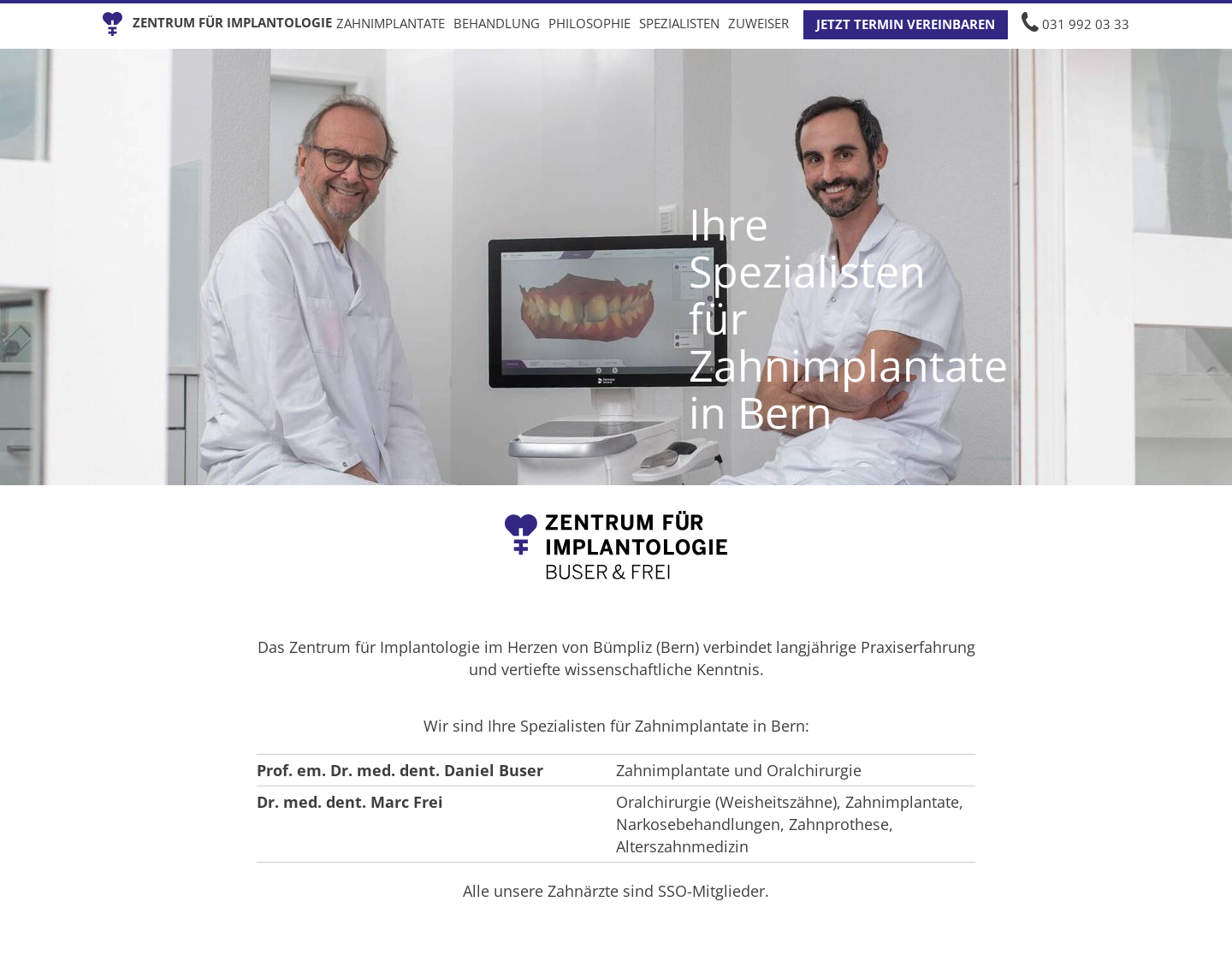 Aktuelle Website-Vorschau von Zentrum für Implantologie Bern