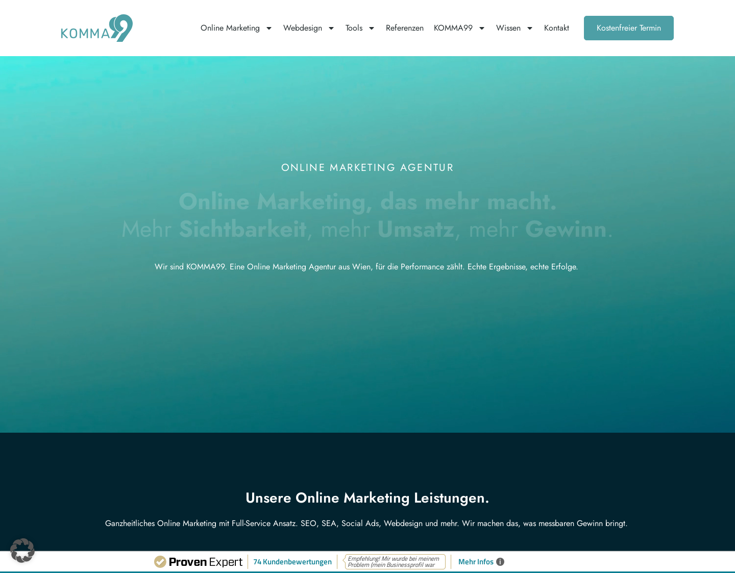 Aktuelle Website-Vorschau von KOMMA99 - Online Marketing Agentur Wien