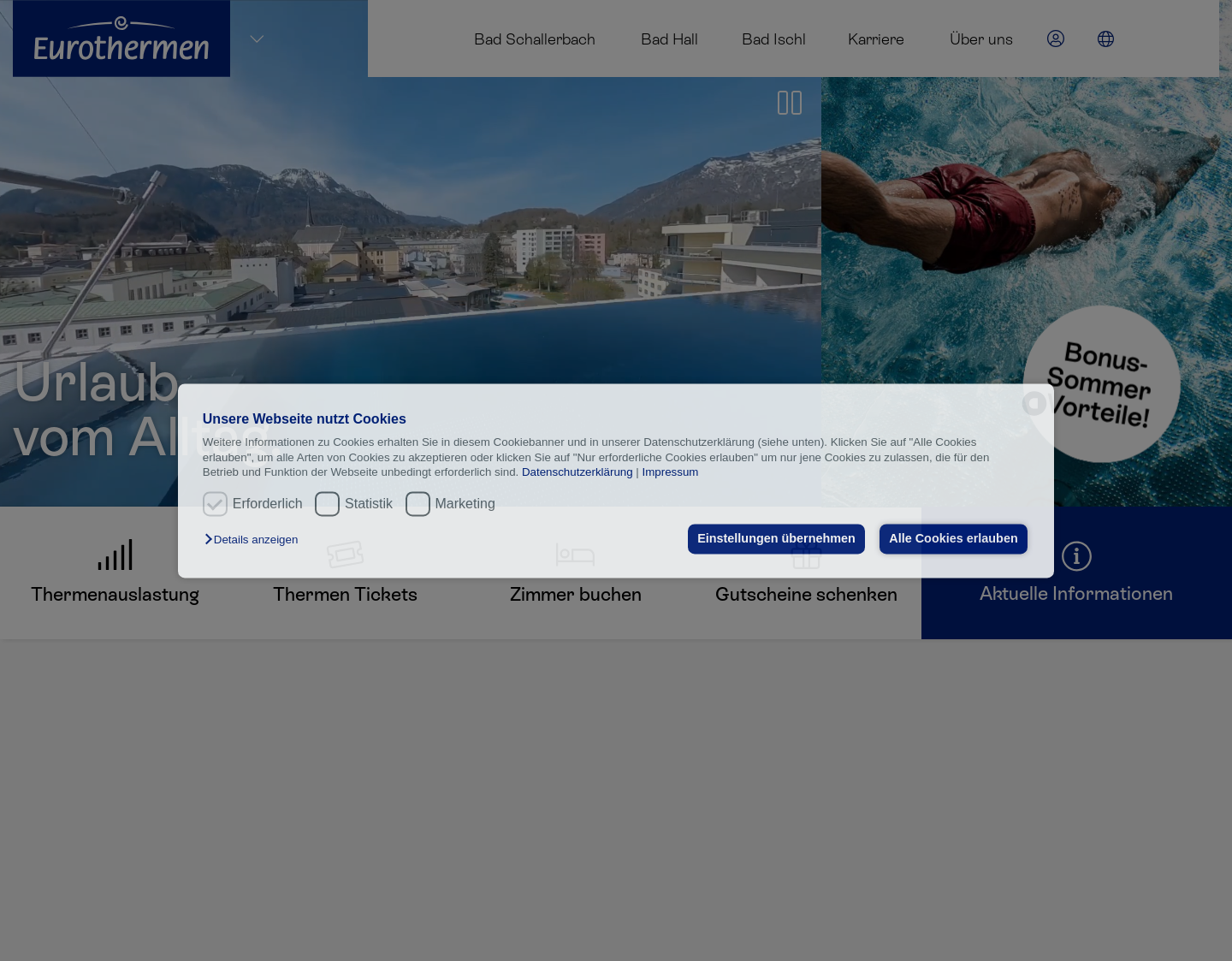 Aktuelle Website-Vorschau von EurothermenResorts Oberösterreich