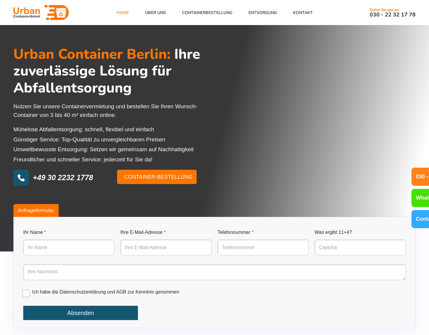 Aktuelle Website-Vorschau von Urban Containerdienst Berlin
