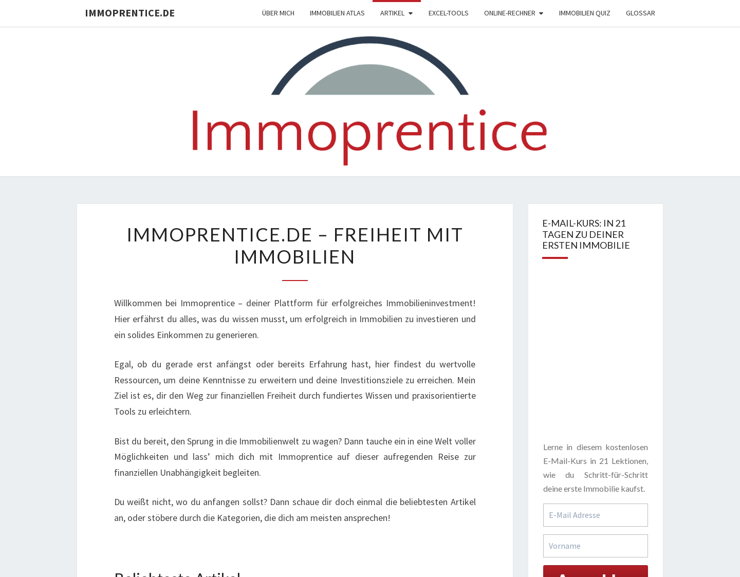 Aktuelle Website-Vorschau von Immoprentice.de - Freiheit mit Immobilien