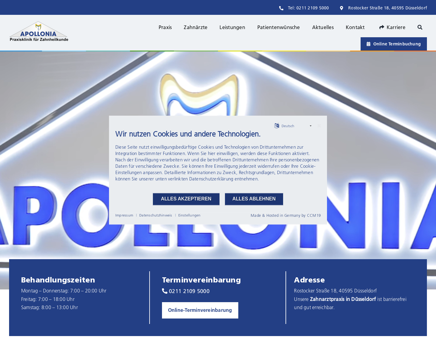 Aktuelle Website-Vorschau von Zahnarzt Düsseldorf - Apollonia Praxisklinik