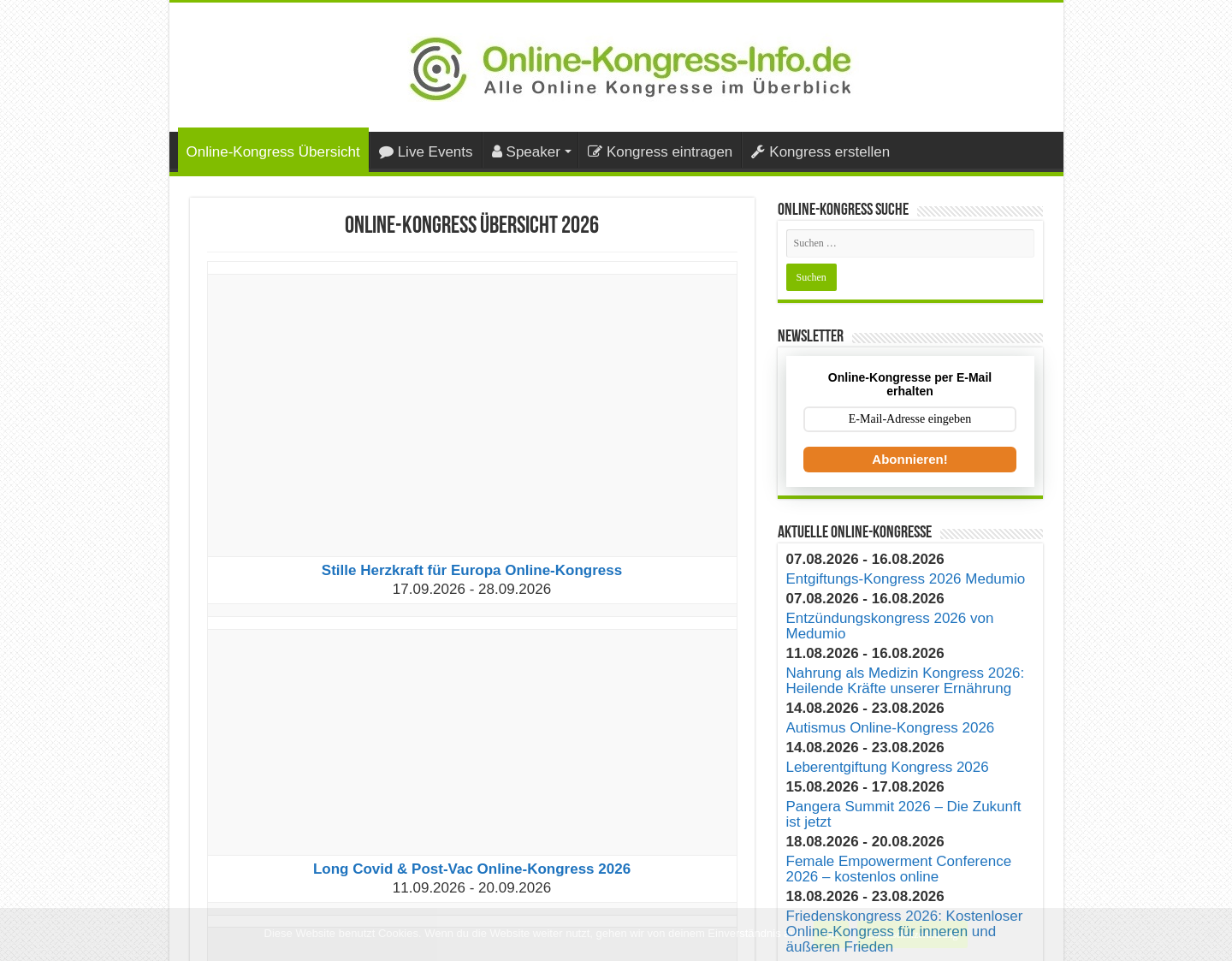 Aktuelle Website-Vorschau von Online Kongress Info