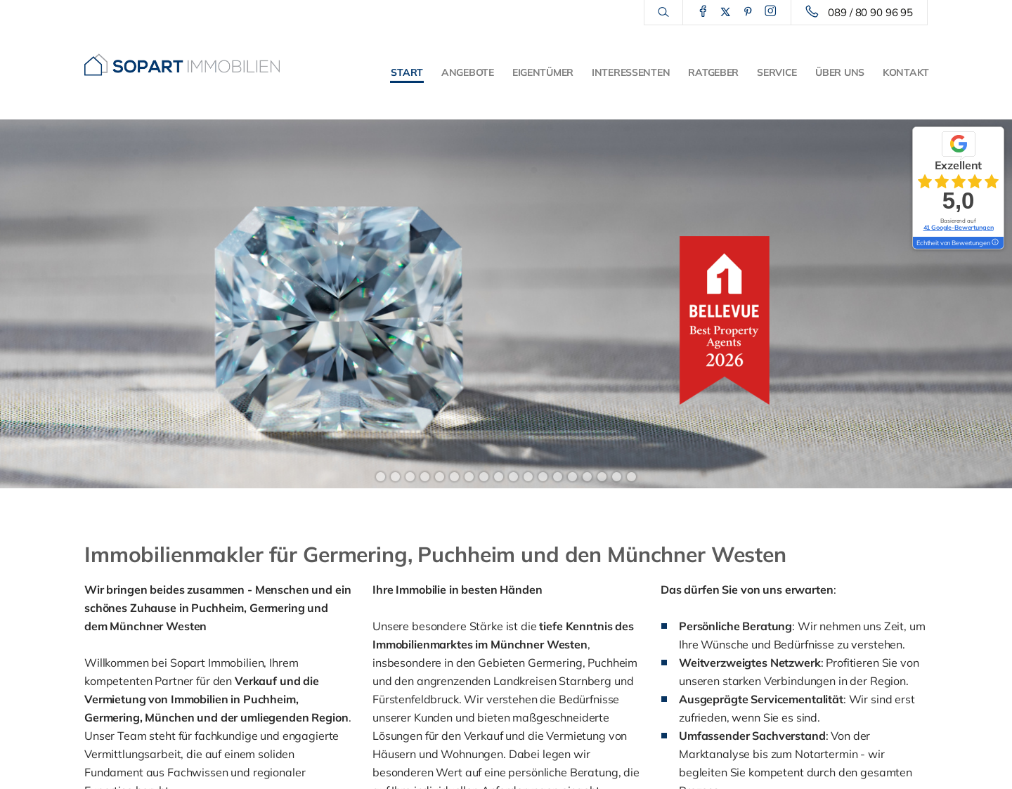 Aktuelle Website-Vorschau von Sopart Immobilien