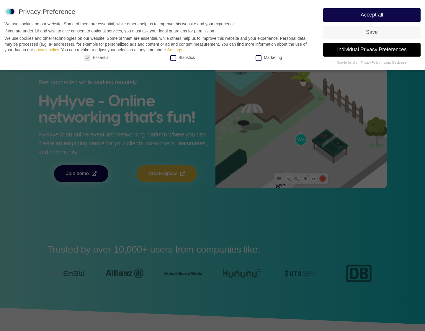 Aktuelle Website-Vorschau von HyHyve - Online Networking