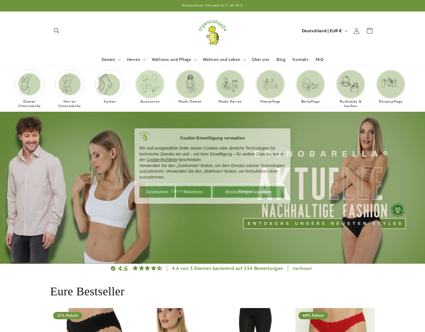 Aktuelle Website-Vorschau von Organicshop24 dein Shop für Bio-Mode & Bio-Pflege