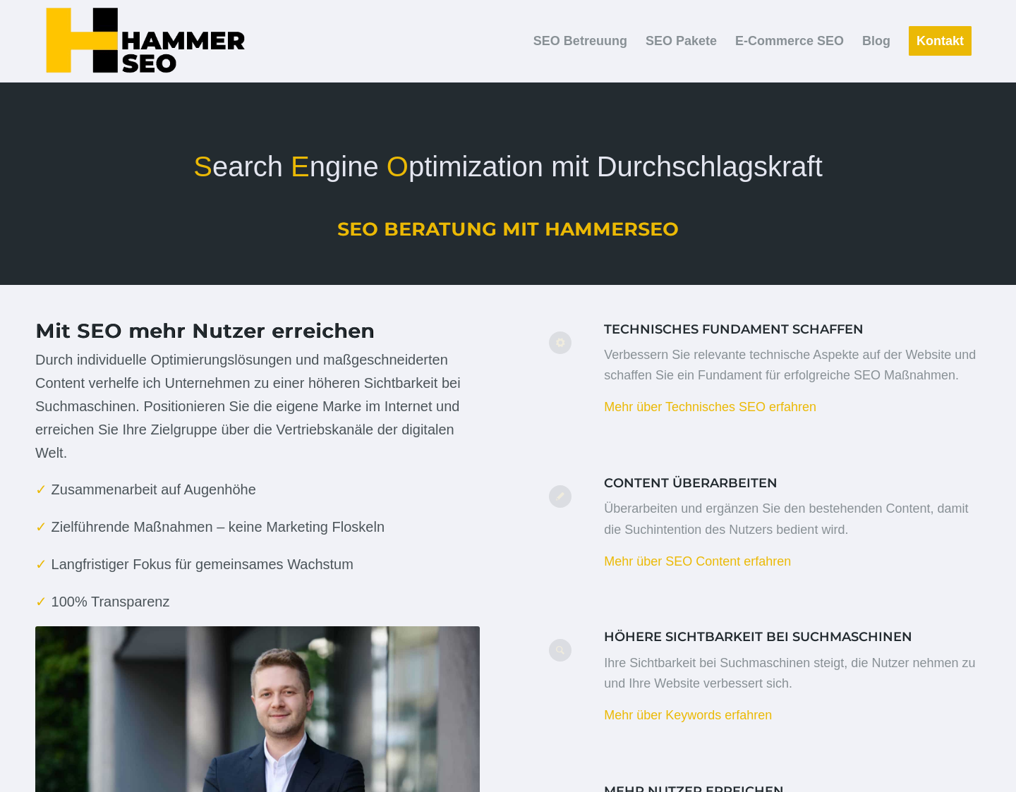 Aktuelle Website-Vorschau von HammerSEO - SEO Optimierung mit Durchschlagskraft