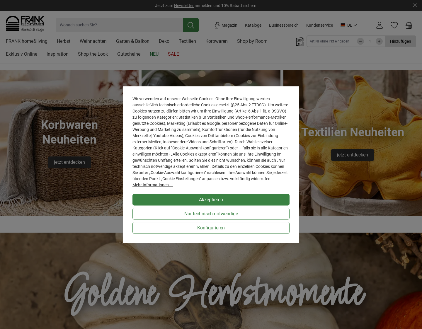Aktuelle Website-Vorschau von Frank Flechtwaren Online Shop
